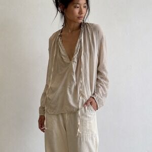 Dosa Temple Blessings Top Womens Small 1 Tan Cotton Lace V-Neck Boho Minimalist